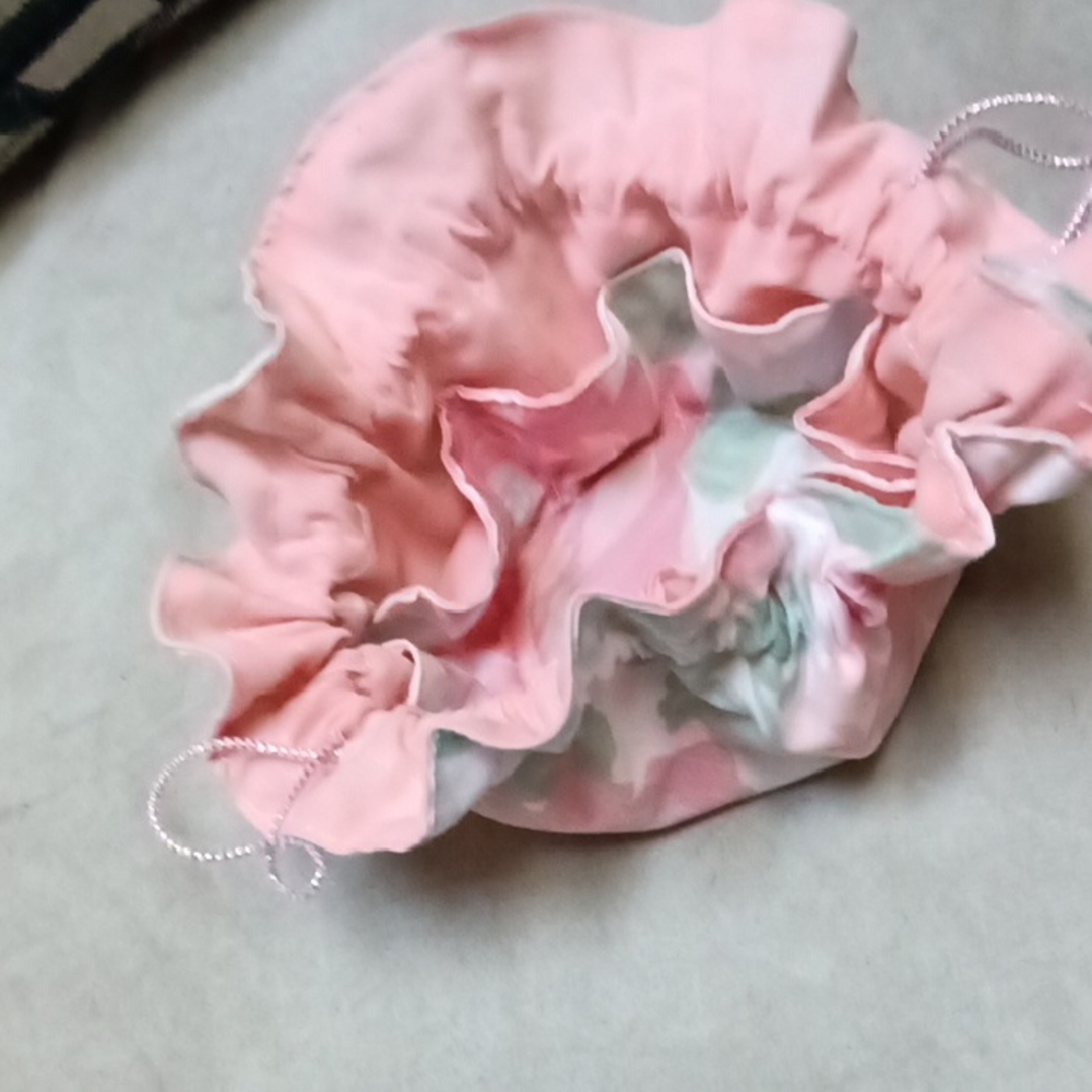 Pink and White Drawstring Pouch - Picture 2 of 3